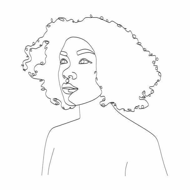 Dessin de visage de femme d'art de ligne. Black Woman Vector. Logo féminin afro-américain. Contouring Line. Visage minimaliste. Salon de beauté - Vecteur, image