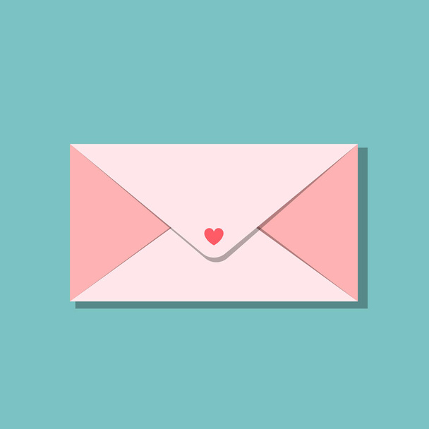 Pink closed envelope with heart on blue background - Διάνυσμα, εικόνα