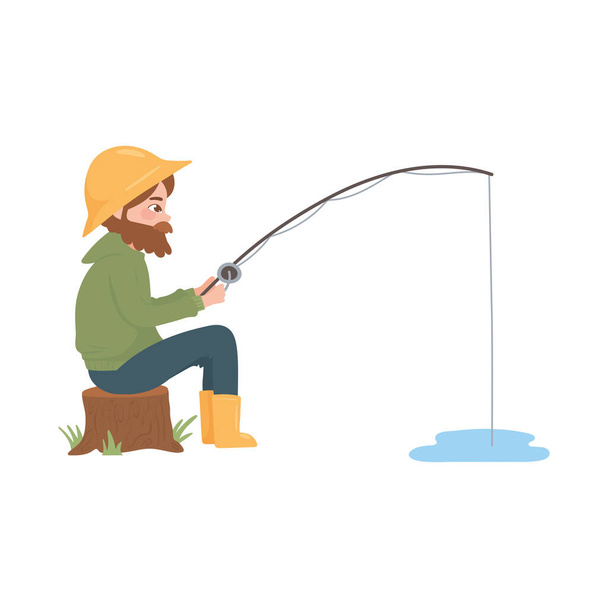 pescador sentado pesca - Vector, Imagen