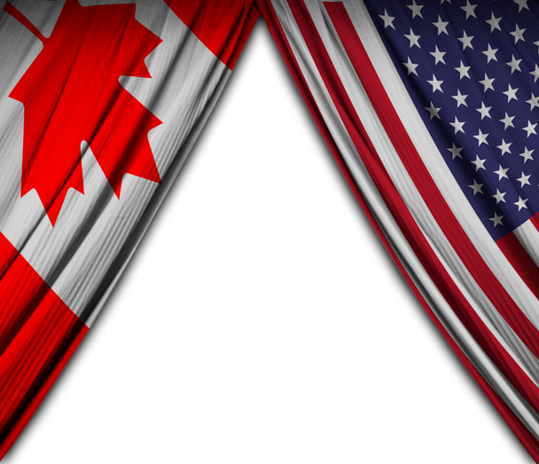 Kanadan ja Amerikan yhdysvaltojen liput, joilla on verhovaikutus - Valokuva, kuva