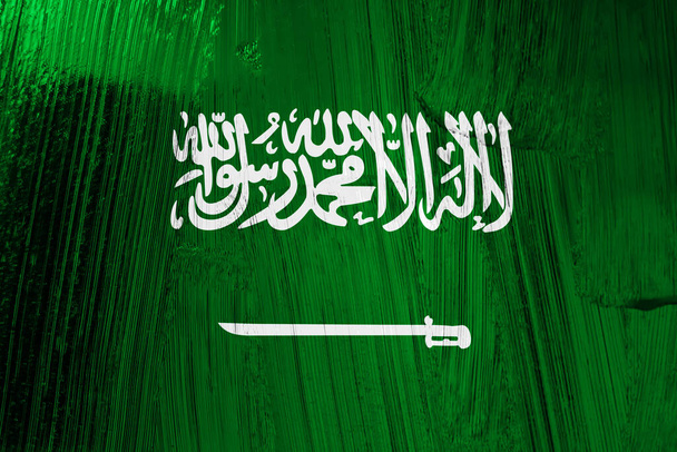Vlajka Saúdské Arábie s poškrábaným kovovým efektem - Fotografie, Obrázek