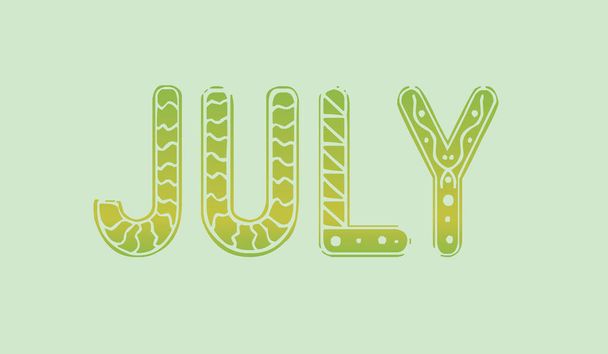 Το κείμενο του Ιουλίου απομονώθηκε. Πράσινο διάνυσμα εικονογράφηση αρχείου. Το μήνα Ιούλιο για το σχεδιασμό του ημερολογίου, σχεδιαστής, διοργανωτής. Κάρτα με κείμενο. Μεμονωμένη απεικόνιση - Διάνυσμα, εικόνα