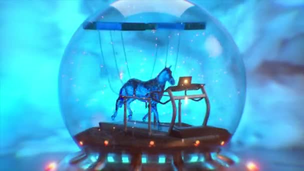 要旨雪玉のトレッドミル上の幻想的な流体馬の列車。シュールレアリズムとスポーツの非現実的な概念。シームレスループの3Dアニメーション - 映像、動画