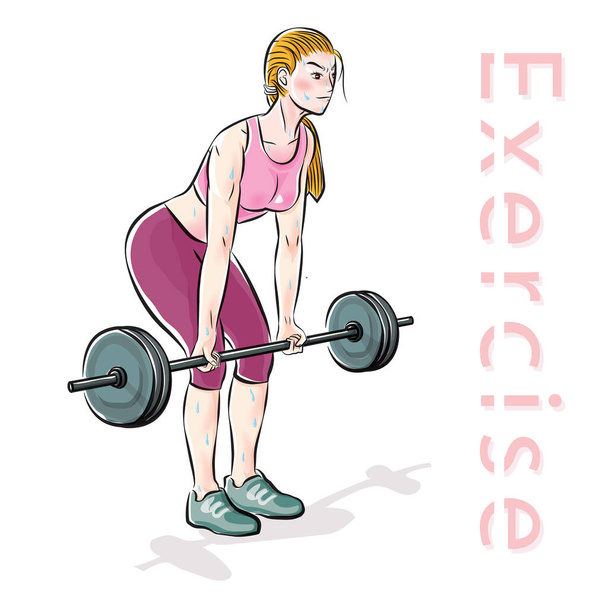 Beautiful women exercise by lifting weights character design cartoon vector - Vector, Image