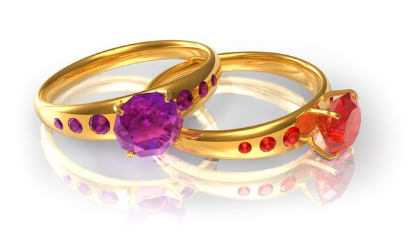 Bagues de mariage dorées avec bijoux
 - Photo, image