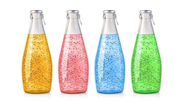 Sweet basil seed drink in glass Bottles on white background with clipping path - Fotoğraf, Görsel