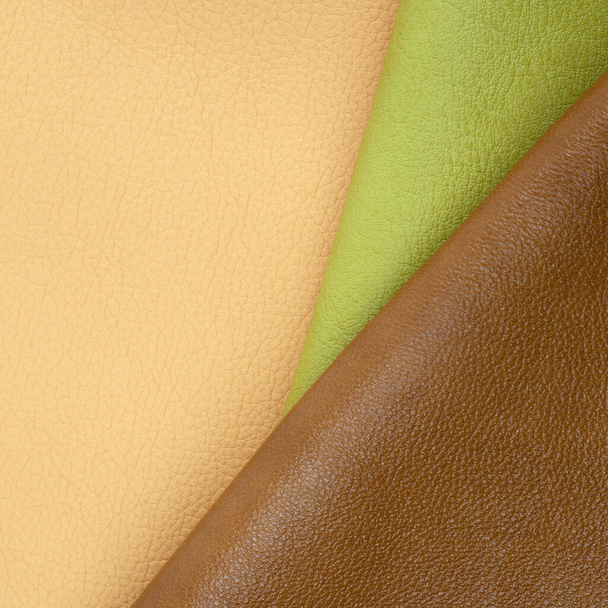Different colors natural leather textures samples - Фото, изображение