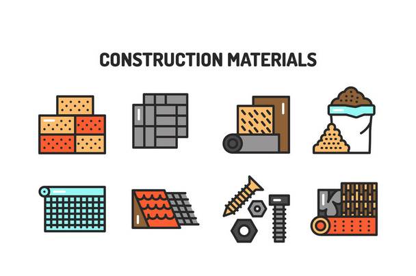 Construction materials color line icons set. Pictograms for web page, mobile app, promo. Editable stroke. - Vector, Image