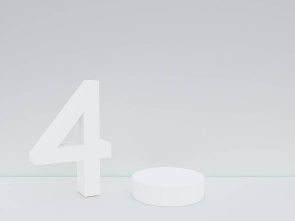 Scéna s pódiem pro modelovou prezentaci v bílé barvě, minimalistický styl a číslo 4 s kopírovacím prostorem, 3D vykreslování abstraktního návrhu pozadí - Fotografie, Obrázek
