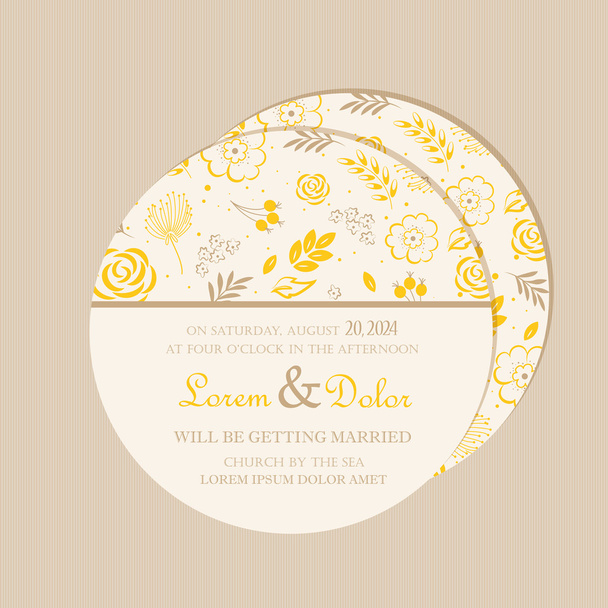ラウンドの花の結婚式の招待カード. - ベクター画像