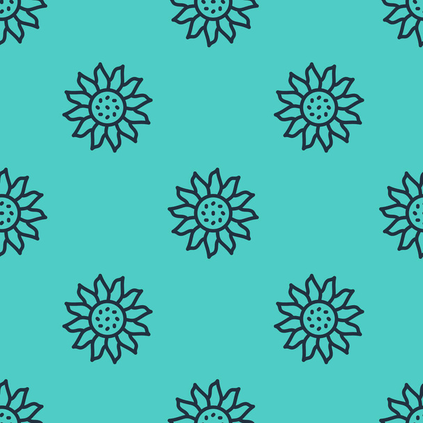Black line Flower icon isolated seamless pattern on green background.  Vector. - Vettoriali, immagini