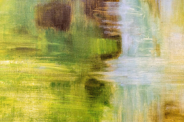abstracto Inusual lienzo fresco amarillo y verde textura fondo con manchas marrones - Foto, Imagen