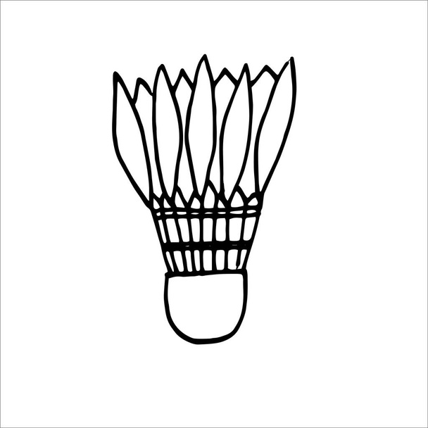 Navette de badminton vectoriel noir et blanc avec plumes. Isolé sur fond blanc. - Vecteur, image