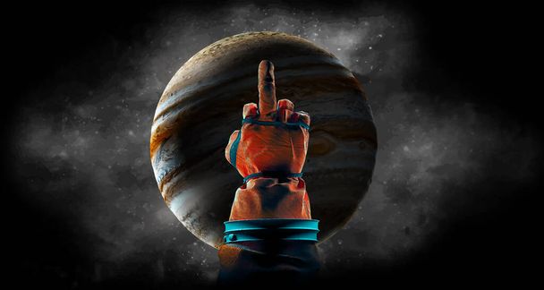 Astronaut shows fuck you on the background of the jupiter - Vektori, kuva