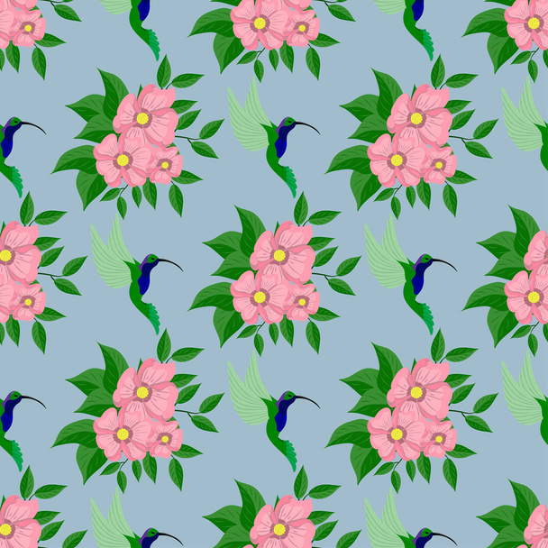 seamless pattern with flowers, leaves and foliage, vector illustration - Vettoriali, immagini