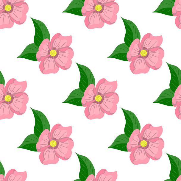 Pink flowers, drawing, seamless pattern - Vector, imagen