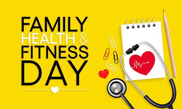 Ilustración vectorial sobre el tema del Día de la Salud y la Aptitud Familiar que se celebra cada año durante junio. - Vector, imagen