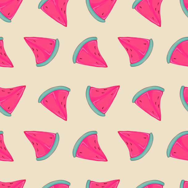 Watermelon slices seamless pattern on light green background. Illustration. - Foto, Imagen