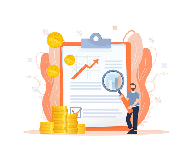 Budget management. Personal financial control. Budget planning, records management, cash flow statement metaphors. Flat style characters. - Vector, Image