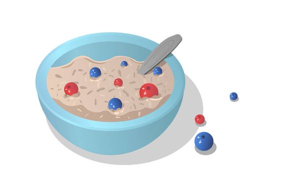 illustration oatmeal in a bowl with berries - Vector, Image