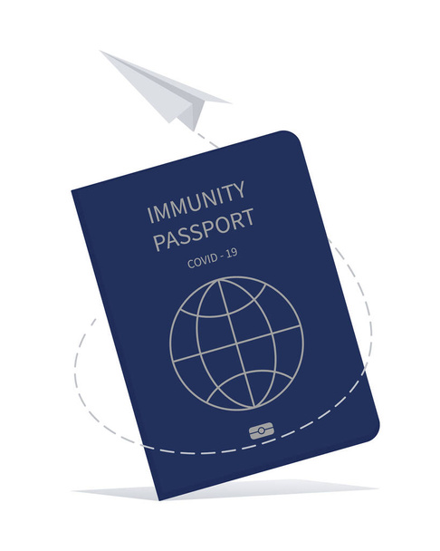 Иммунный шаблон паспорта. Эмблема, значок за перелет на самолете. Символ иммунитета Ковида-19. - Вектор,изображение