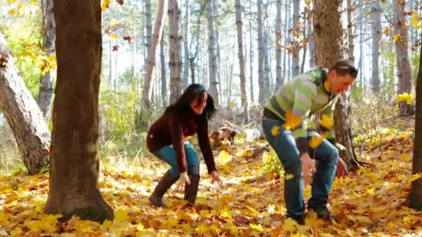 Couple in  Autumn forest - Footage, Video
