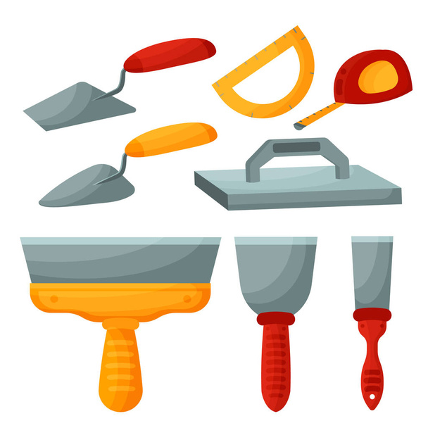 Construction tool isolated on white background. Spatula on a white background. Putty tool. Trowel for finishing work. Vector illustration. Construction and repair, spatulas, trowel, tape measure, ruler. - Διάνυσμα, εικόνα