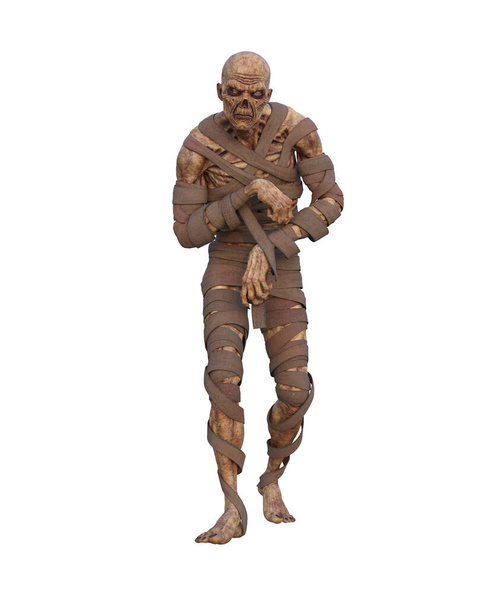 Fantazie zombie mumie monstrum kráčí ke kameře. 3D ilustrace izolované na bílém pozadí. - Fotografie, Obrázek