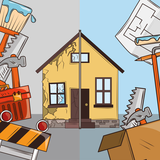 Karikatur zur Hausrenovierung - Vektor, Bild