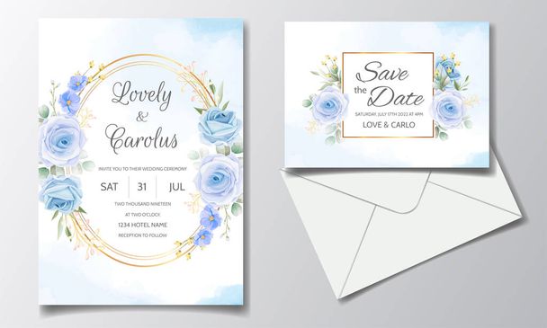 Wedding invitation card set template with beautiful colorful floral and leaves - Vector, Image
