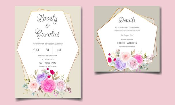 花の水彩の背景を持つエレガントな結婚式の招待 - ベクター画像