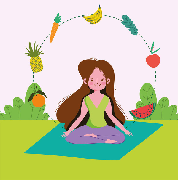 lány meditáló egészséges életmód - Vektor, kép