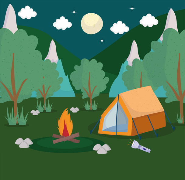 camping tente forêt - Vecteur, image