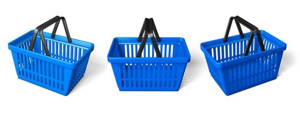 Встановити синій кошик для покупок. ізольовані на білому тлі. 3d візуалізація
 - Фото, зображення