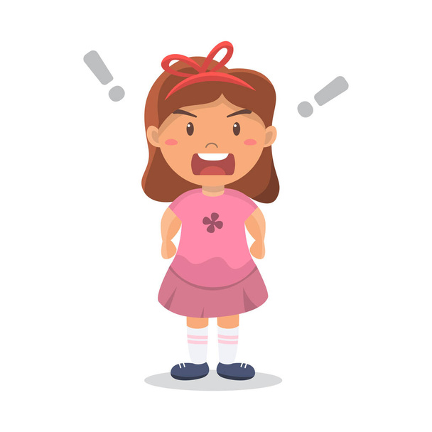 Cute Girl Angry, Premium Vector. Little Girl Angry and Screaming - Vector, Image