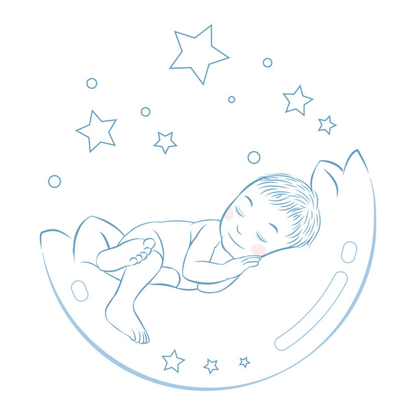 lindo bebé dormir en la cama de burbujas en el espacio sensación feliz para ilustrador - Vector, Imagen