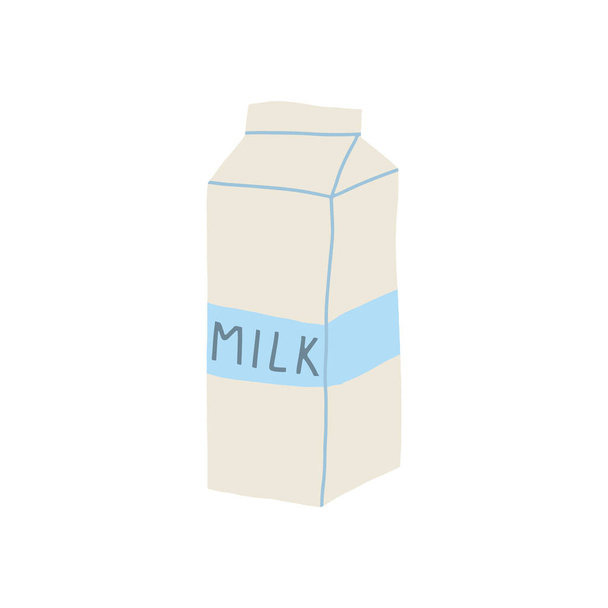 Hand drawn doodle line vector illustration of milk in carton package. Isolated on white background - Vector, Image