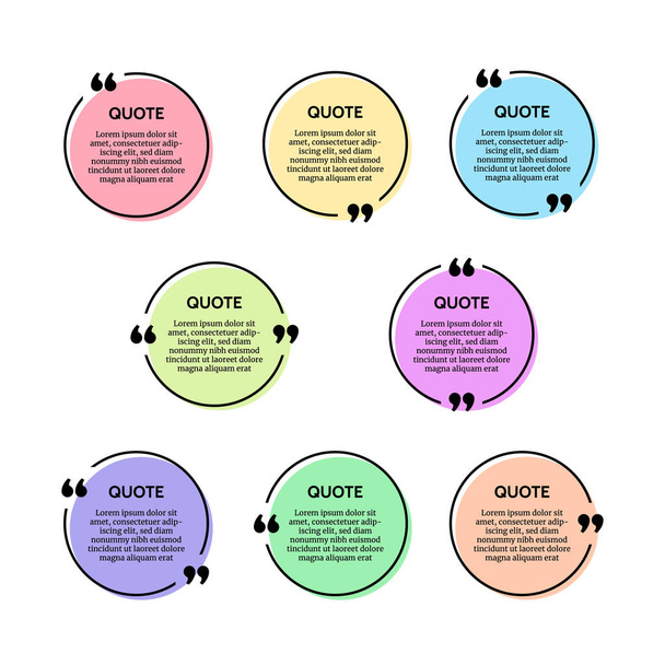 Ensemble de huit cadres de citation ronds noirs sur fond multicolore. Illustration vectorielle - Vecteur, image