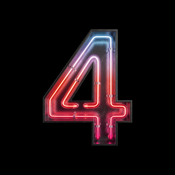 Number 4, Alphabet made from Neon Light with clipping path. 3D illustration - Photo, Image