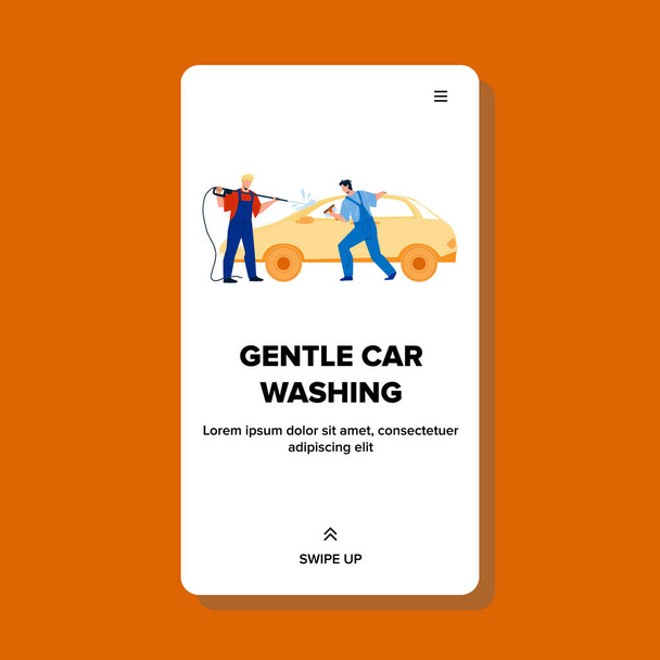 Zachte Car Washing Cleaners Togetherness Vector - Vector, afbeelding