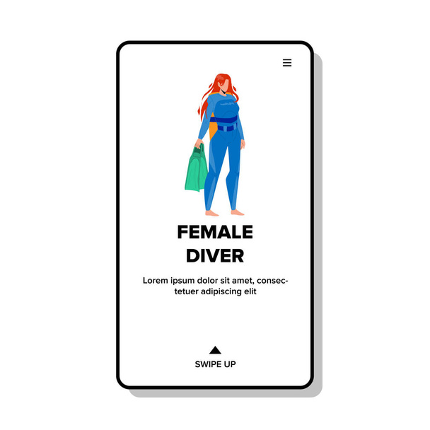 Vrouwelijke duiker Holding Flippers Accessoire Vector - Vector, afbeelding