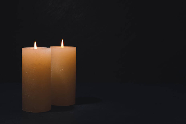 Burning candles on dark background - Foto, Imagem