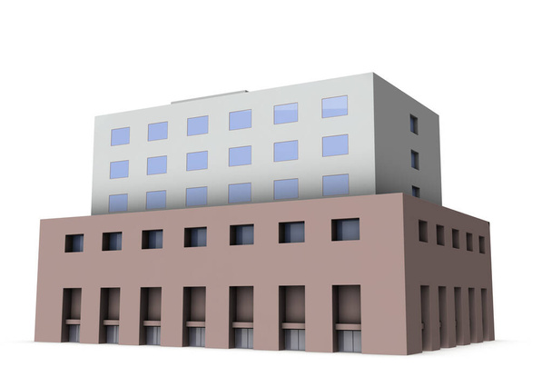 A hotel miniatűr modellje. Fehér háttér. 3D renderelés.  - Fotó, kép