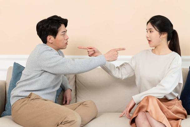 newly married Asian couple fighting at home concept - Foto, Imagen