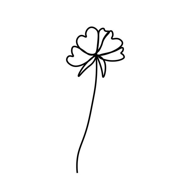 Siyah çizgili basit bir vektör çiçeği. İzole edilmiş arkaplanda botanik el çizimi. Klasik karalama tarzı resim. Paketleme, poster, sosyal medya, davetiye, tebrik kartı tasarımı.. - Vektör, Görsel