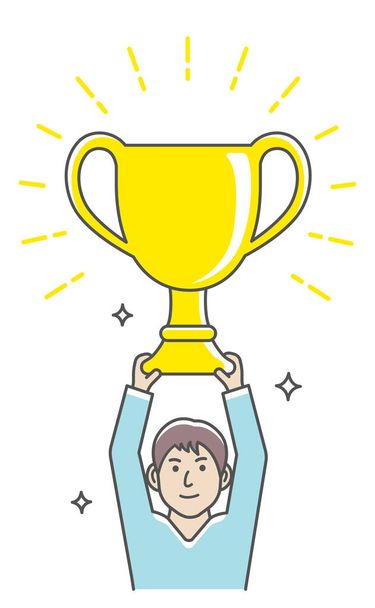 Vector illustration of a man holding a trophy. - Vector, Image