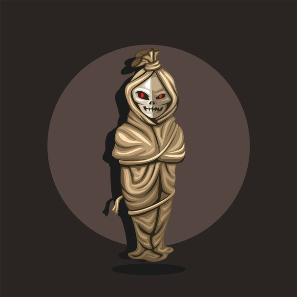 Pocong urban legend ghost from asian indonesia. soul of a dead person trapped in its shroud. cartoon illustration vector - Vector, Image
