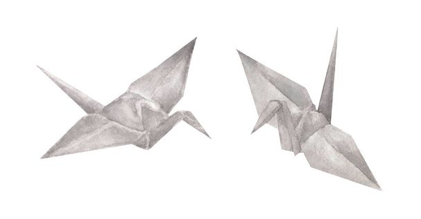 Set Origami papír daruk elszigetelt fehér háttér. Akvarell illusztráció. - Fotó, kép