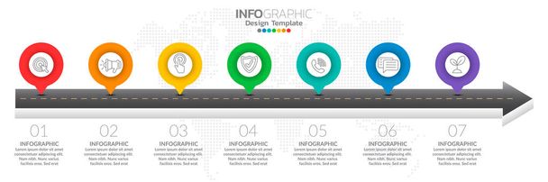 Infográficos para conceito de negócios com ícones e 7 opções ou passos. - Vetor, Imagem