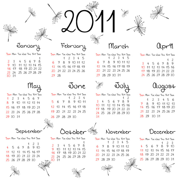 タンポポの種と 2011 年カレンダー - 写真・画像